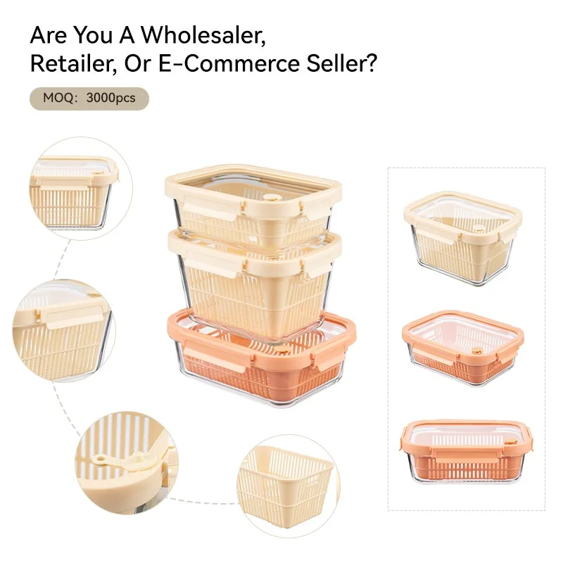 IKOO Stackable Airtight Glass Food Container 1050ml BPA-Free