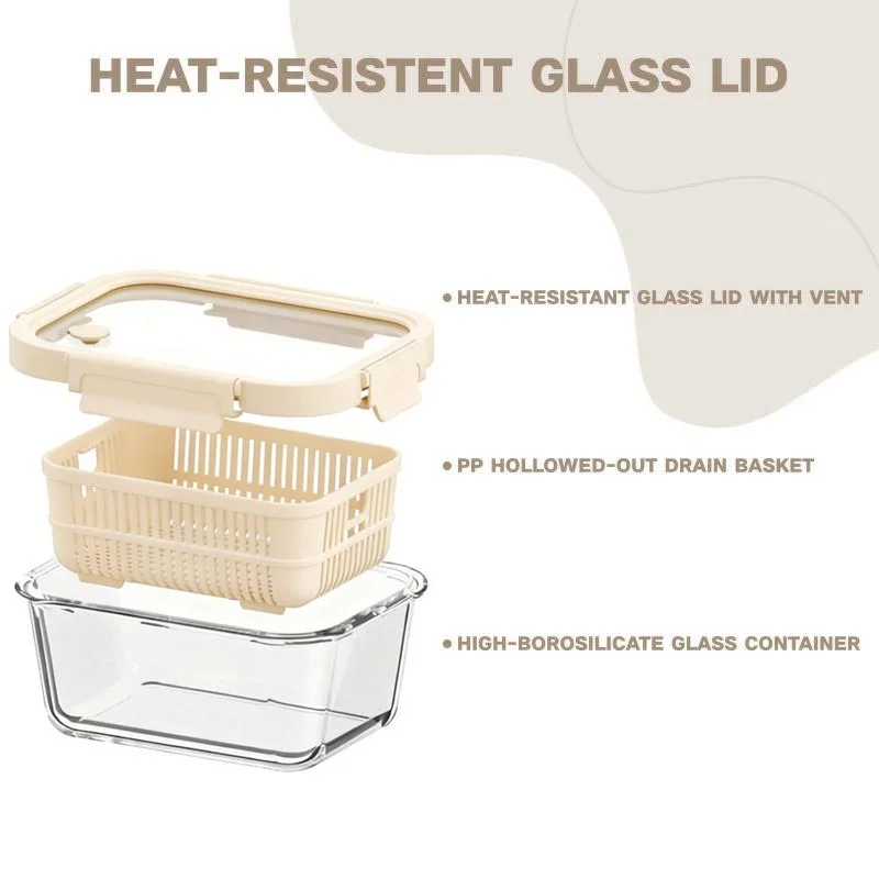 IKOO Glass Meal Prep Container with One-Handed Opening Lid