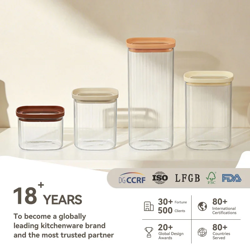 IKOO Airtight Glass Food Storage Jars with Lids for Kitchen & Pantry Organization