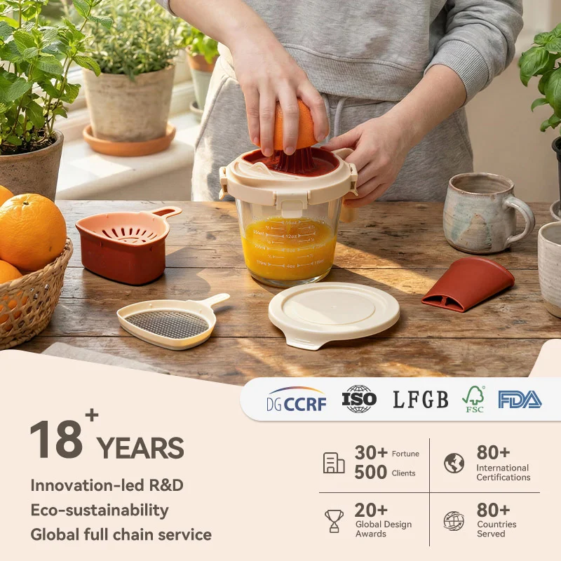 IKOO Multifunctional Food Preparation Glass Manual Orange Juicer Fruit Juicer