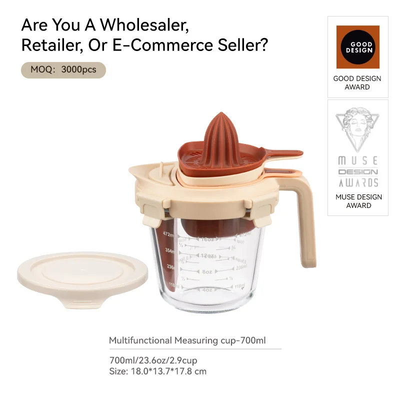 Multifunctional 700ml Borosilicate Glass Measuring Cup Set for Food Preparation