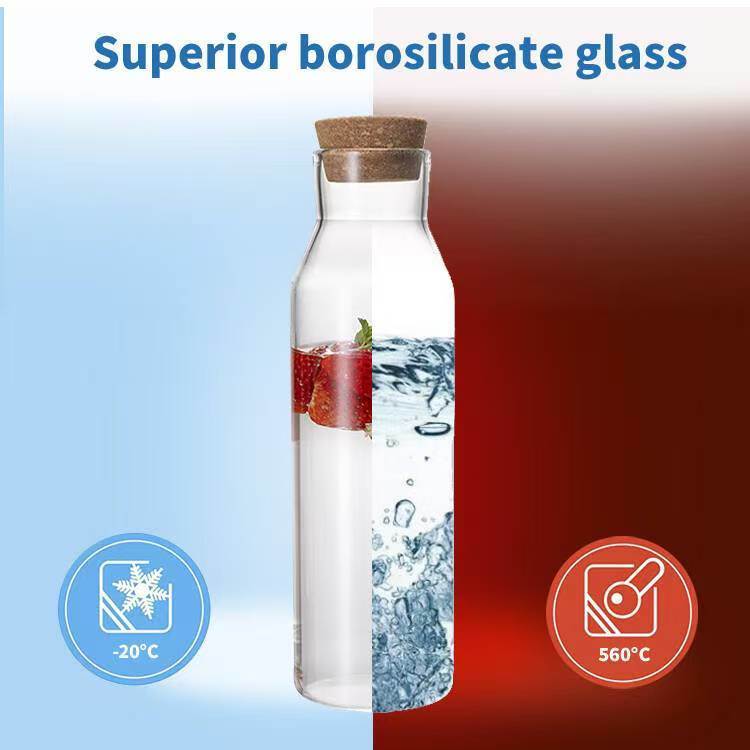 IKOO OEM Fridge Safe Borosilicate Glass Carafe with Cork Stopper