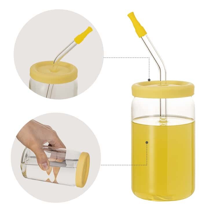 High Borosilicate Glass Cup with Silicone Lid and Glass Straw