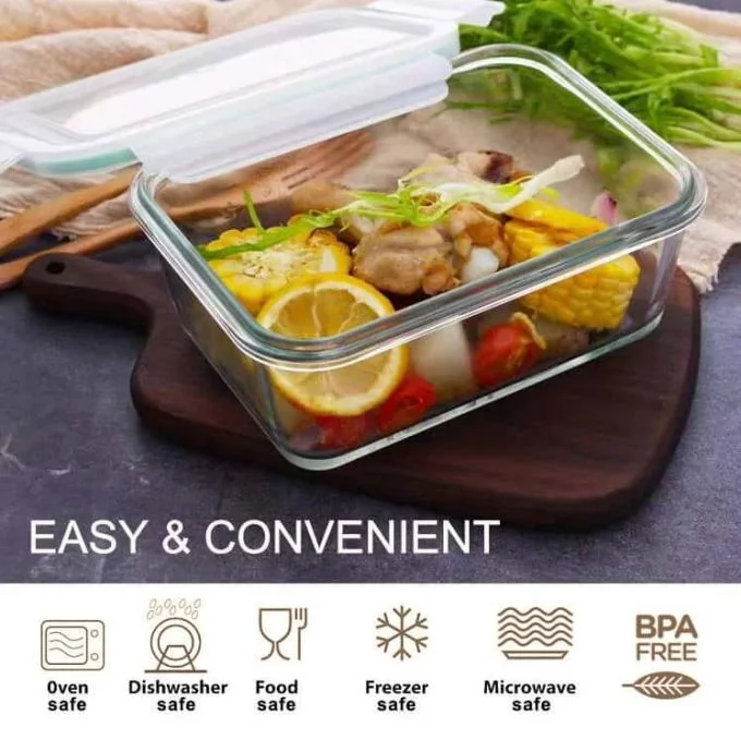 High Borosilicate Glass Food Container with Airtight Lids and Microwave Safe for Meal Prep and Storage 0