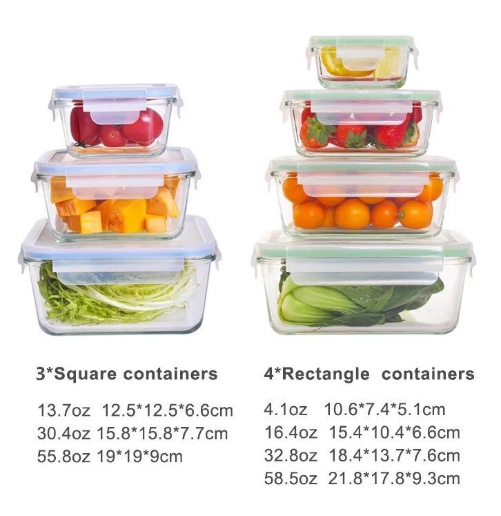 High Borosilicate Glass Food Container with Airtight Lids and Microwave Safe for Meal Prep and Storage