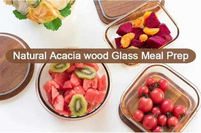 High Borosilicate Glass Food Container with Multiple Capacities and Temperature Resistant Eco Acacia Wood Lid 0