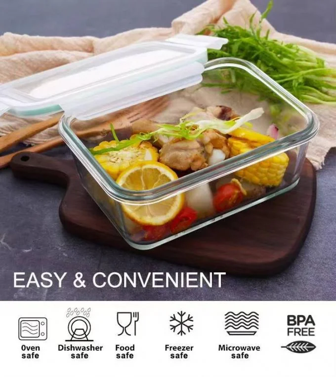 High Borosilicate Glass Food Storage Container with Snap Airtight Lid for Microwave and Oven 0