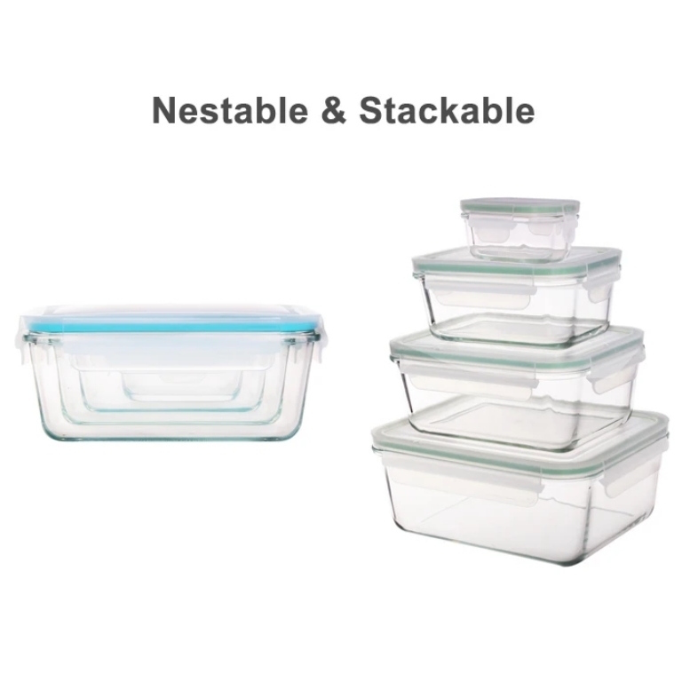 High Borosilicate Glass Food Storage Container with Snap Airtight Lid for Microwave and Oven