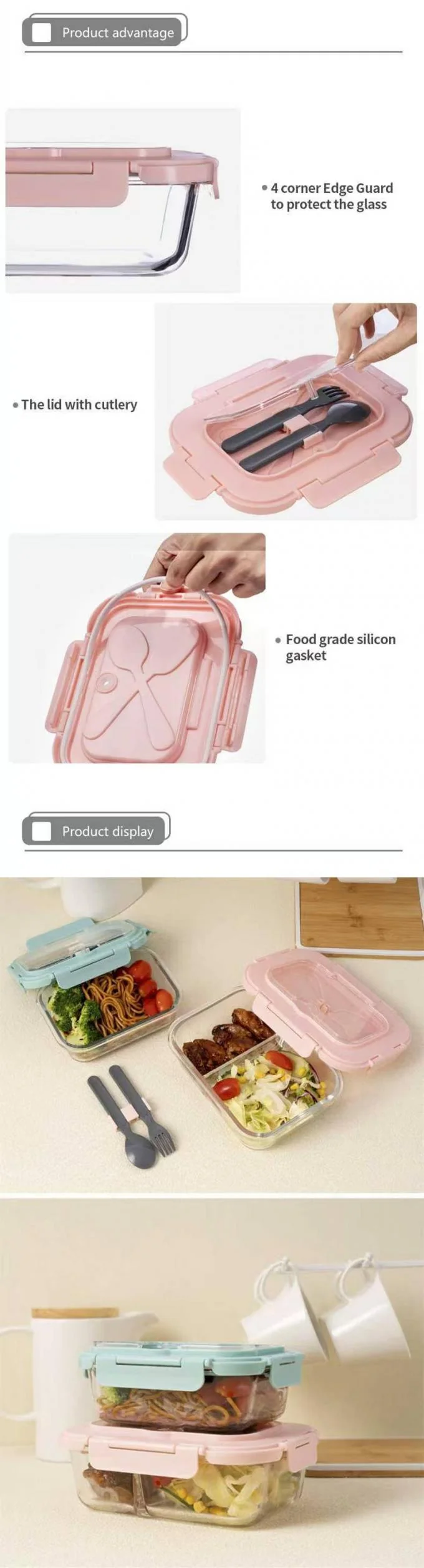 High Borosilicate Glass Fresh Keeping Box with BPA-Free PP Lid – Temperature Resistant -40℃~560℃ Rectangular Shape and Customizable Color 1
