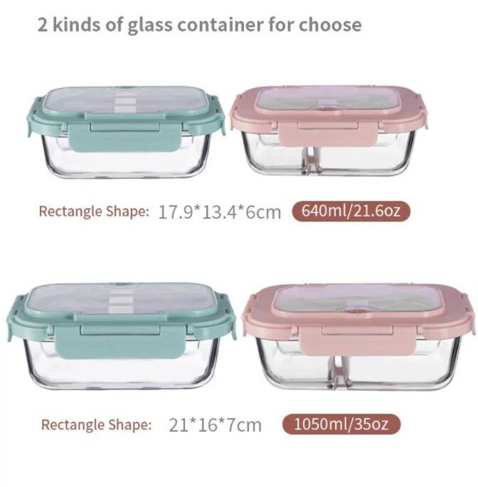 IKOO ODM 3 Compartment Glass Bento Box with Utensils