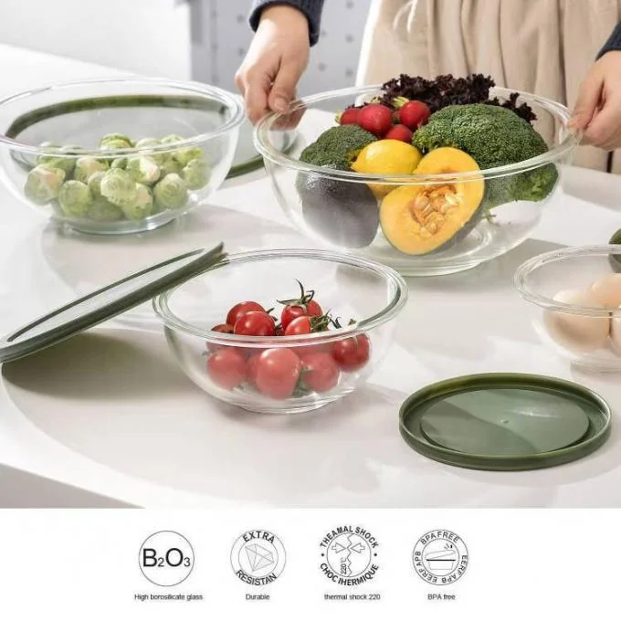 High Borosilicate Glass Salad Bowl Set – 560℃ Oven Safe Nesting Kitchen Mixing Bowls for Serving and Baking 0