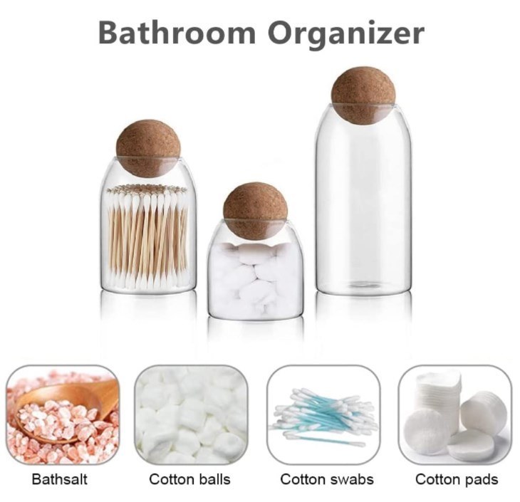 High Borosilicate Glass Storage Jar with Cork Lid in 550ml 750ml 1200ml Sizes for Eco-Friendly Food Storage