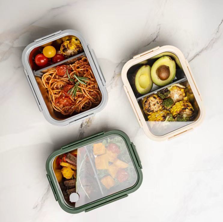 IKOO OEM 316 stainless steel food container with Divider and Glass Lid