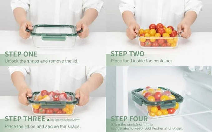 IKOO 1800ml Rectangular Glass Food Container with Detachable Silicone Lid 2