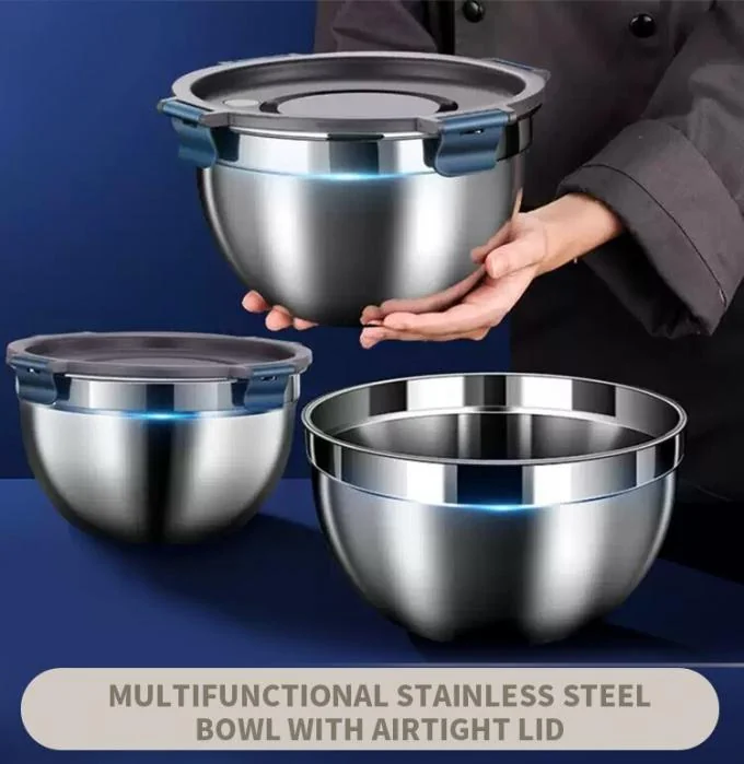 IKOO 304 Stainless Steel Salad Bowl 1.5L-5.0L with Leakproof Cool Lock Lid 0