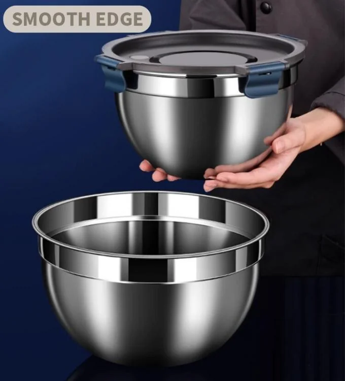 IKOO 304 Stainless Steel Salad Bowl 1.5L-5.0L with Leakproof Cool Lock Lid 2