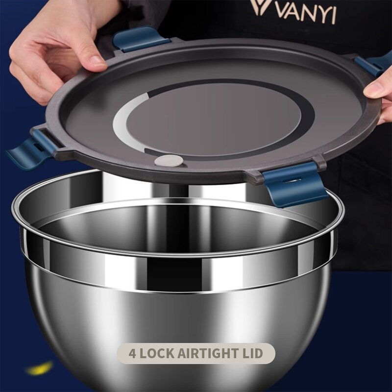 IKOO 304 Stainless Steel Salad Bowl with Leakproof Cool Lock Lid