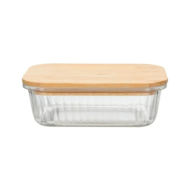 IKOO 370ml 640ml 1050ml High Borosilicate Glass Food Container with Natural Bamboo Lid 0