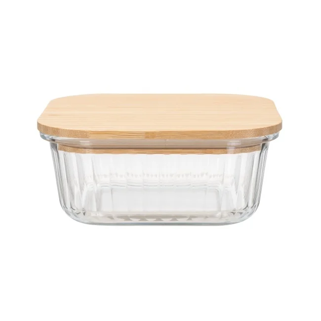 IKOO 370ml 640ml 1050ml High Borosilicate Glass Food Container with Natural Bamboo Lid 2