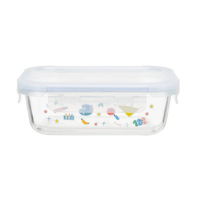 IKOO 4-Lock Custom Glass Food Container with Back to School Design and Oven Safe High Borosilicate Glass 0
