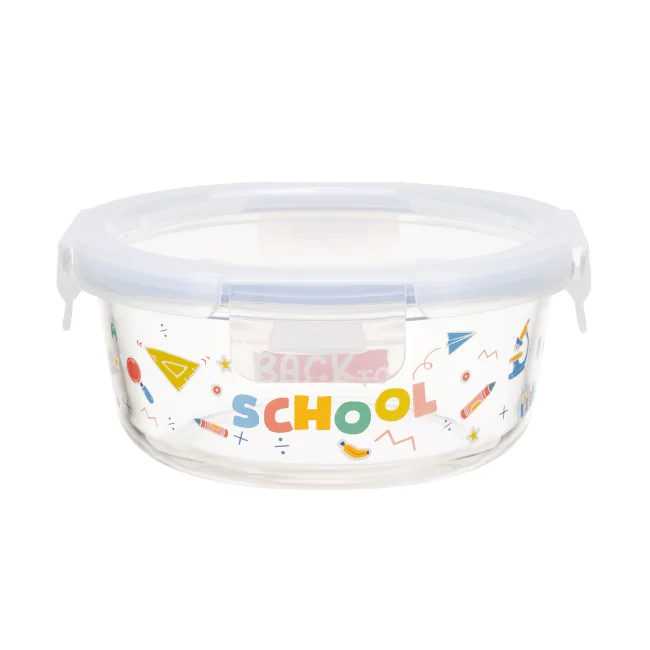 IKOO 4-Lock Custom Glass Food Container with Back to School Design and Oven Safe High Borosilicate Glass 2