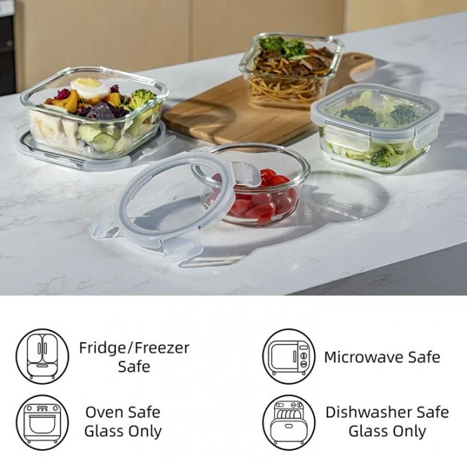 IKOO 4-Lock Oven Safe and Microwave Safe Glass Food Storage Container with High Borosilicate Glass 0