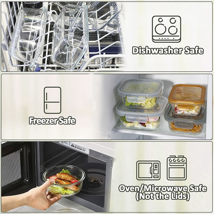 IKOO 4-Lock Oven and Microwave Safe Glass Food Storage Container