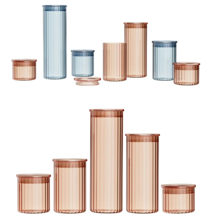 IKOO 500ml 1000ml 1500ml Color Sprayed Stripe Glass Canister with Food-Grade PS Plastic Lid 1