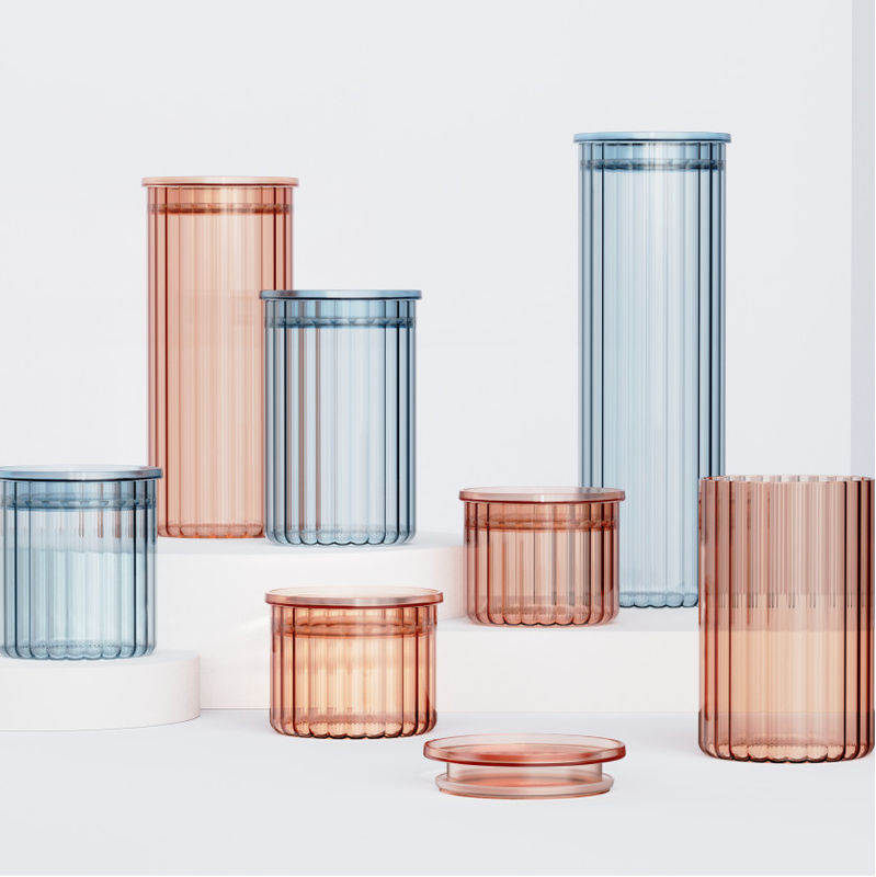 IKOO Colors Tinted Stripe Glass Canister with Food-Grade PS Plastic Lid