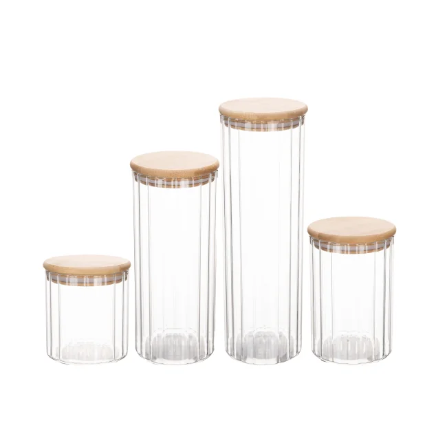 IKOO 500ml-2200ml High Borosilicate Glass Canister with Bamboo Lid 0