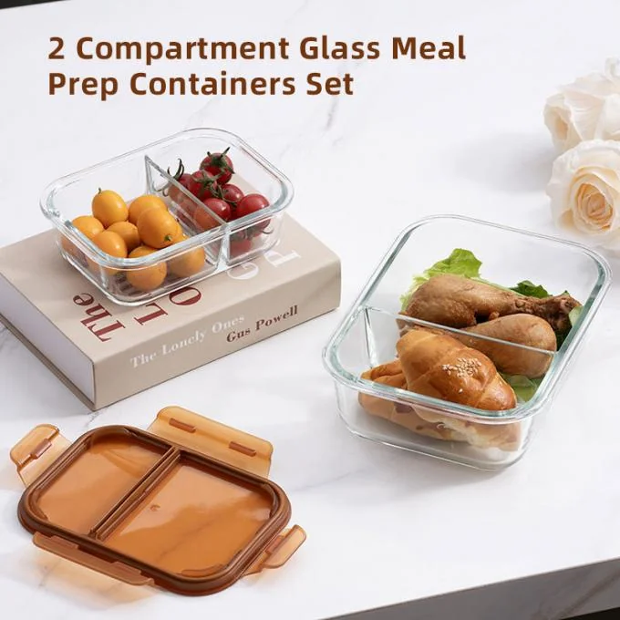 IKOO 570ml 980ml 1360ml Divided Glass Food Container with Cool Lock PP Lid for Microwave Oven and Freezer 0