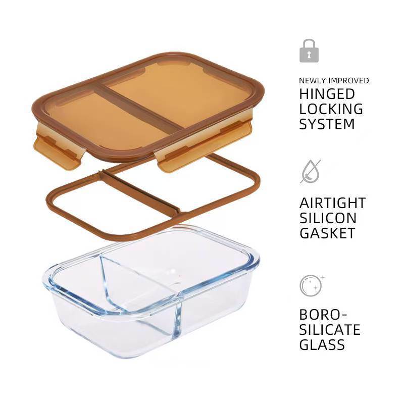 IKOO 570ml 980ml 1360ml Divided Glass Food Container with Cool Lock Lid