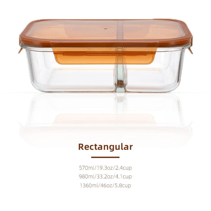 IKOO 570ml 980ml 1360ml Divided Glass Food Container with Cool Lock Lid