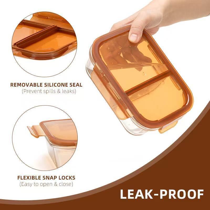 IKOO 570ml 980ml 1360ml Divided Glass Food Container with Cool Lock Lid