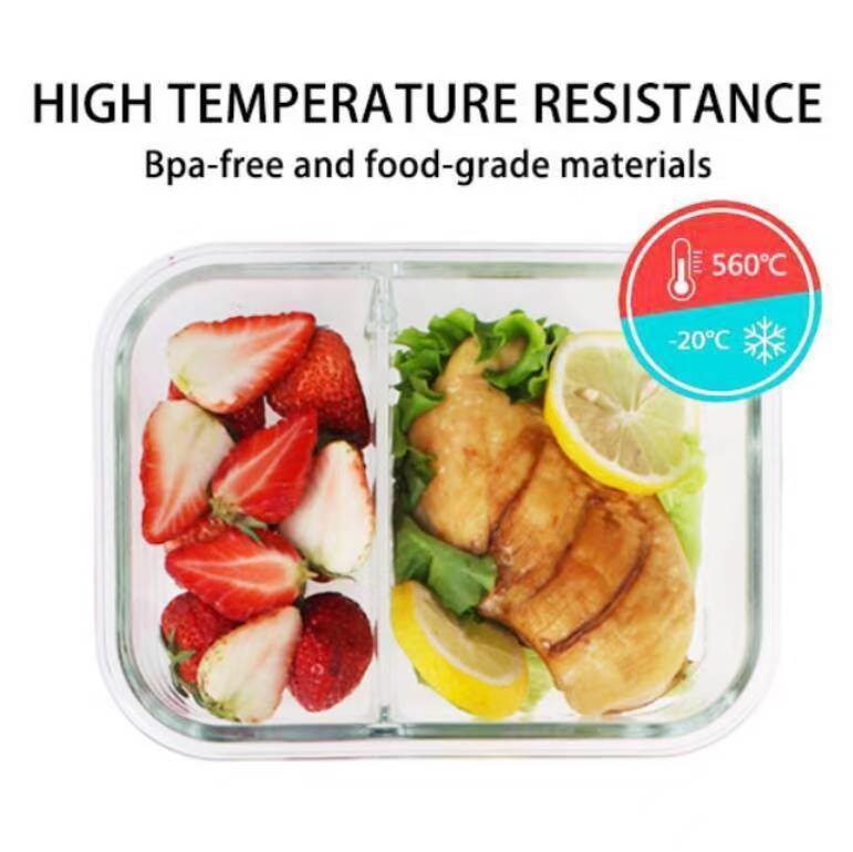 IKOO 570ml 980ml 1360ml Divided Glass Food Container with Cool Lock Lid