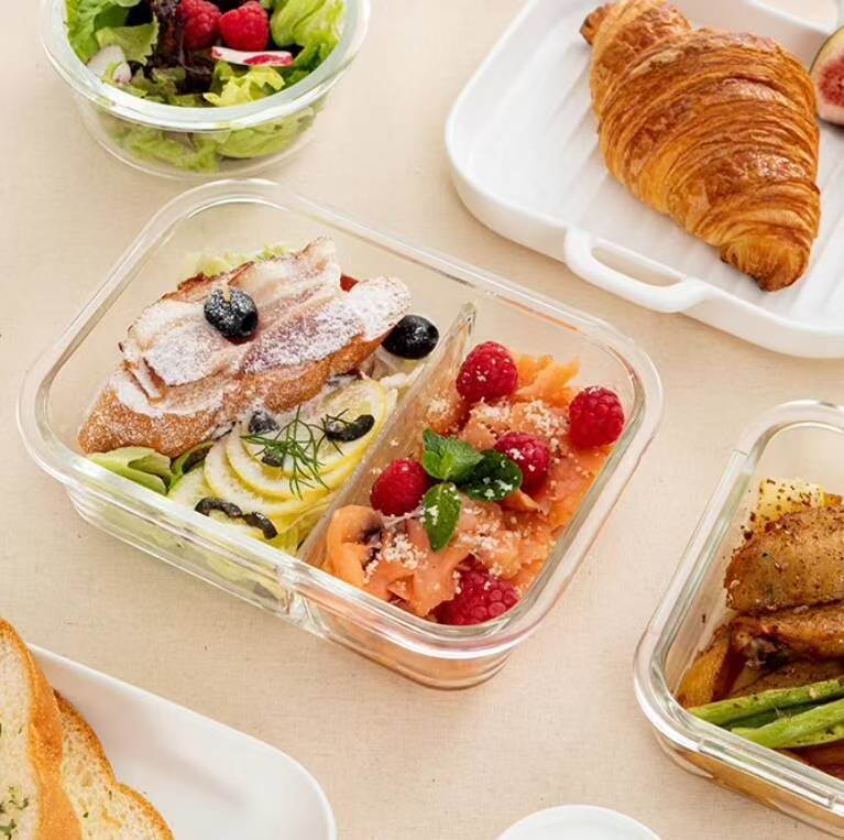 IKOO 570ml 980ml 1360ml Divided Glass Food Container with Cool Lock Lid
