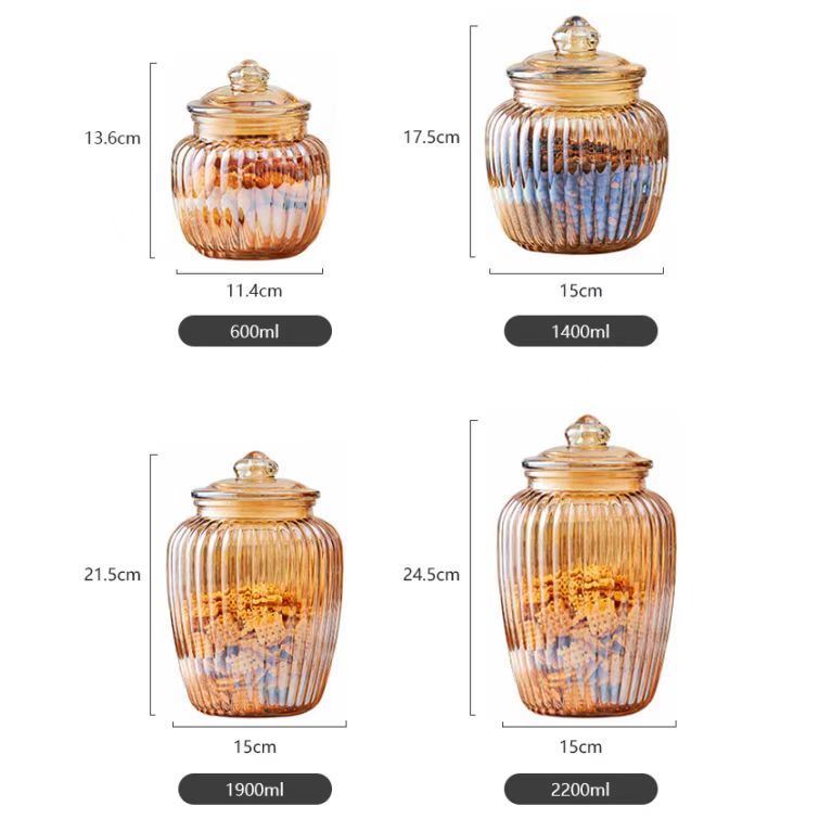 IKOO Ribbed Glass Canister and Fermentation Jar for Food Storage with Airtight Lid