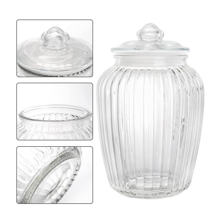 IKOO Ribbed Glass Canister and Fermentation Jar for Food Storage with Airtight Lid