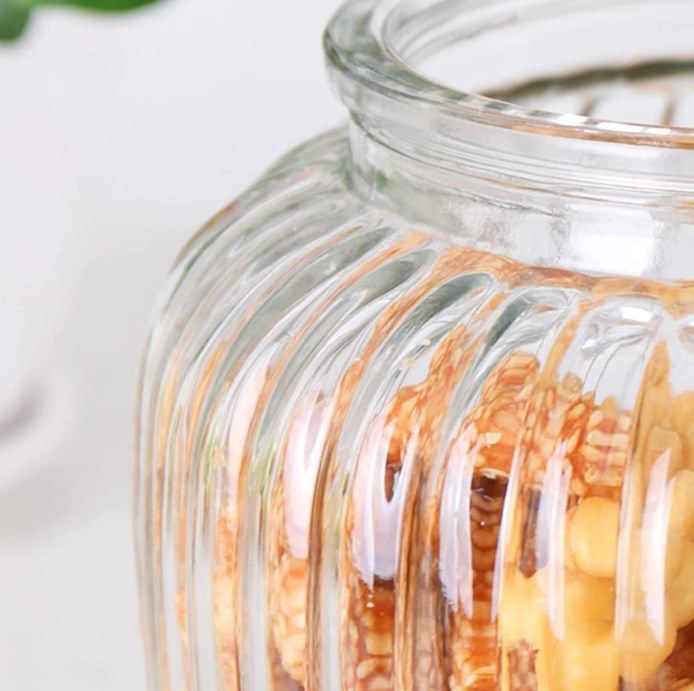 IKOO Ribbed Glass Canister and Fermentation Jar for Food Storage with Airtight Lid