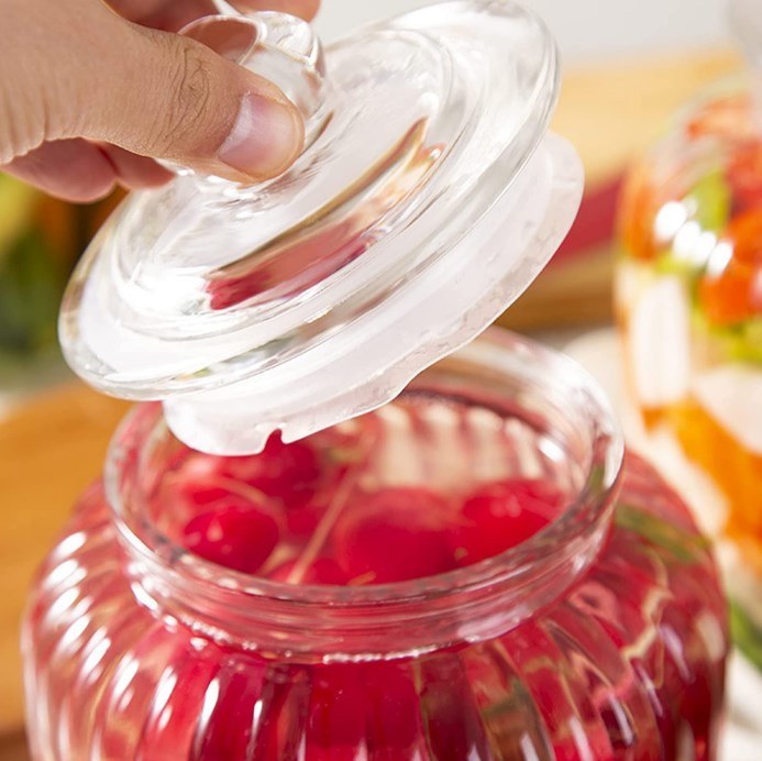 IKOO Ribbed Glass Canister and Fermentation Jar for Food Storage with Airtight Lid