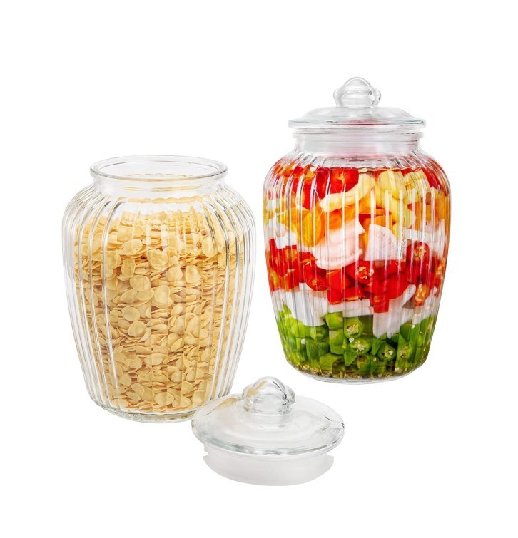 IKOO Ribbed Glass Canister and Fermentation Jar for Food Storage with Airtight Lid