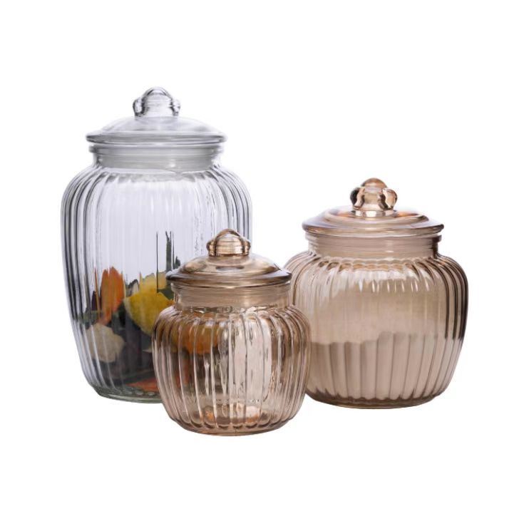 IKOO Ribbed Glass Canister and Fermentation Jar for Food Storage with Airtight Lid