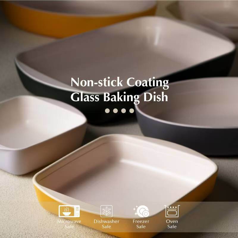 IKOO 700ml Non Stick Coating Glass Baking Dish Oven Safe