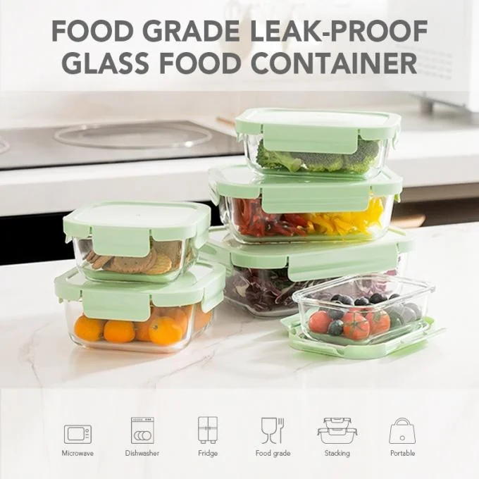IKOO Airtight BPA-Free Glass Food Storage Containers with 4-Sided Snap-Lock Lids for Fresh-Keeping Meal Prep 0