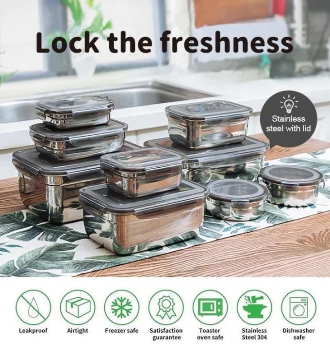 IKOO Airtight Freezer Safe Oven Safe Stainless Steel Food Container with BPA-free PP Lid 0