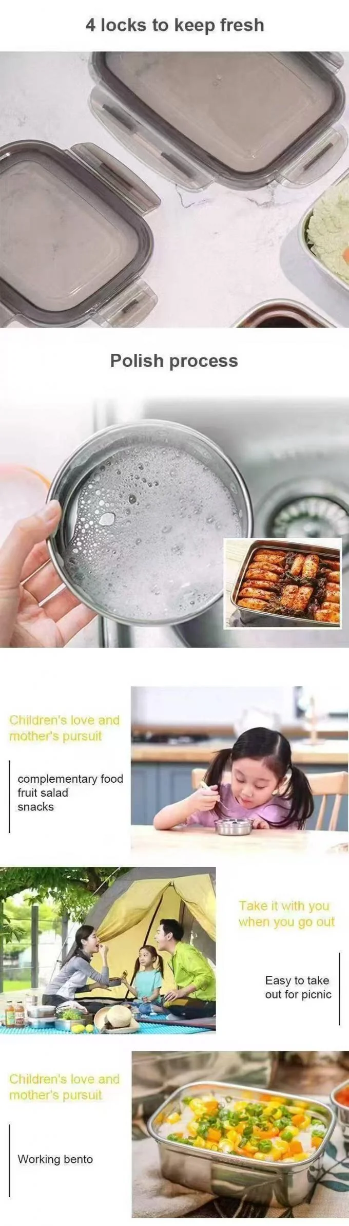 IKOO Airtight Freezer Safe Oven Safe Stainless Steel Food Container with BPA-free PP Lid 1