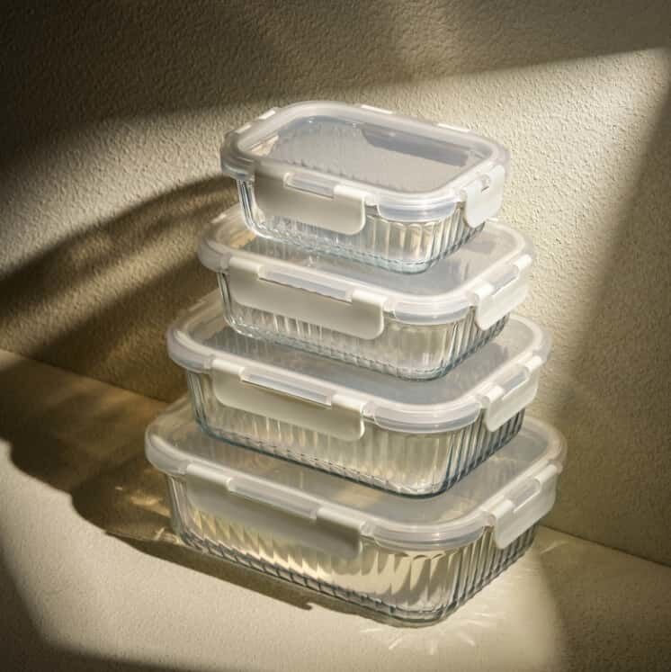IKOO Vertical Stripe Borosilicate Glass Food Storage Containers with Lids