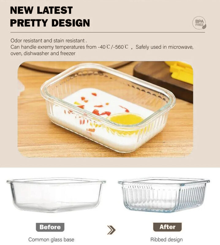 IKOO Vertical Stripe Borosilicate Glass Food Storage Containers with Lids