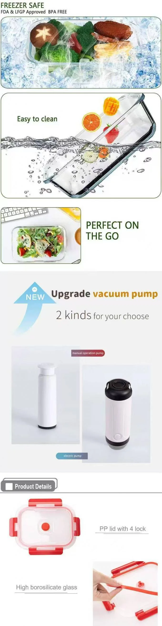 IKOO Airtight Vacuum Glass Food Container with PP Lid and Silicon Gasket for Freshness Preservation 1