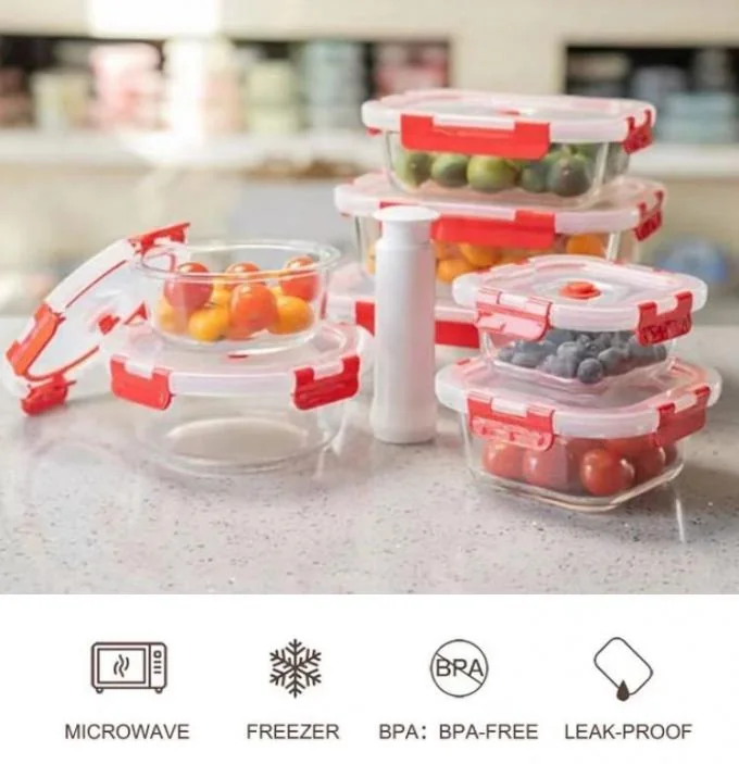 IKOO Airtight Vacuum Glass Food Container with PP Lid and Silicon Gasket for Freshness Preservation 0